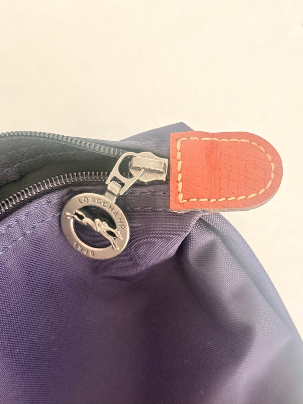 Longchamp Le Pliage Purple Tote with Brown Leather Trim Modele M Depose - Picture 8 of 9